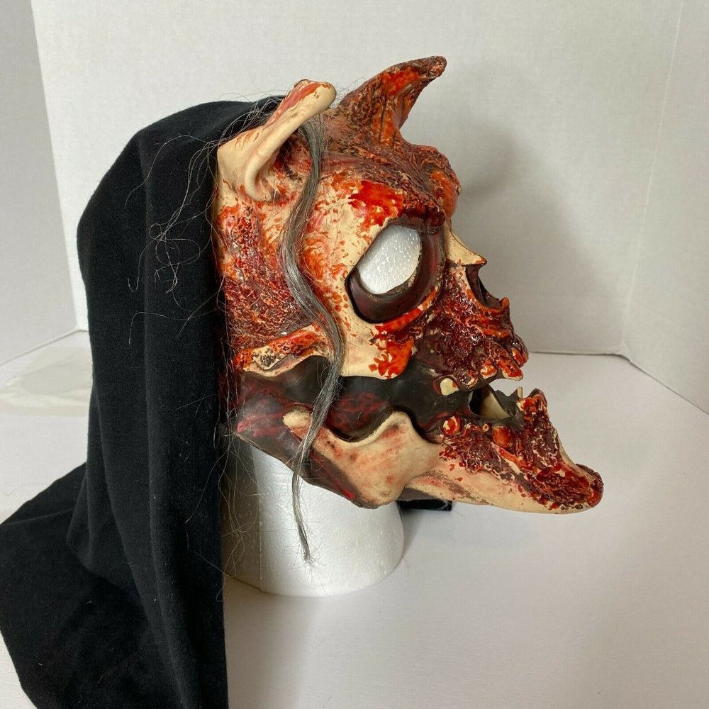 Zagone Studios Latex Face Mask with Attached Hood Satanic Skull  Halloween - Picture 5 of 7